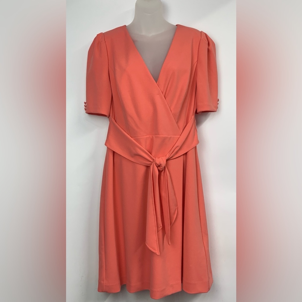Adrianna Papell Coral Wrap-Front Midi Dress Size 12
